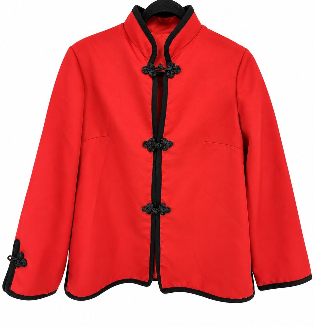 Handmade Asian Inspired Red Black Mandarin Jacket Frog Closure Womens Est Small